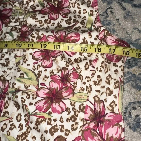 White Stag Button Front Sleeveless Leopard Floral Shirt Dress Ladies 8 Belted - Picture 7 of 8